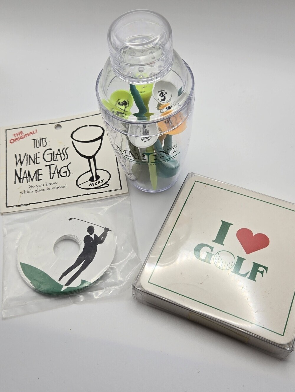 Set Of Fun Golf Drink Accessories Coaster Martini Mini Martini Mixer Wine Tags